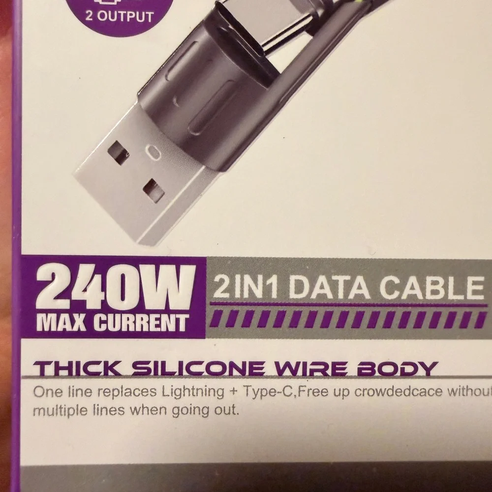 High-Power 240W 2-in-1 Data Cable - Purple